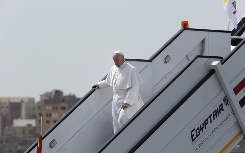 Pope Francis arrives in Cairo April 28 for a two-day visit to Egypt. (CNS photo/Paul Haring) See POPE-EGYPT-PEACE April 28, 2017.