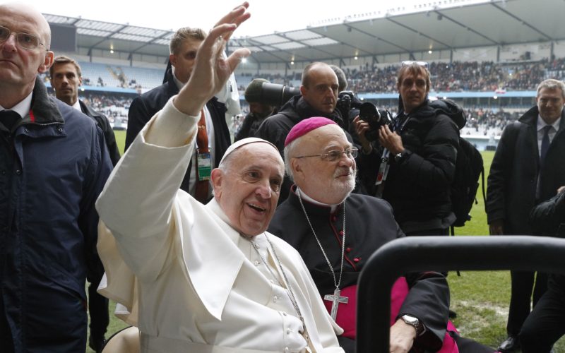 Pope Francis and Bishop Anders Arborelius of Stockholm ride in a golf cart as the pope greets the crowd before celebrating Mass in Malmo, Sweden, in this Nov. 1, 2016, file photo. Bishop Arborelius is among five new cardinals who will be created by the pope at a June 28 consistory. (CNS photo/Paul Haring) See POPE-CARDINALS-JUNE May 21, 2017.