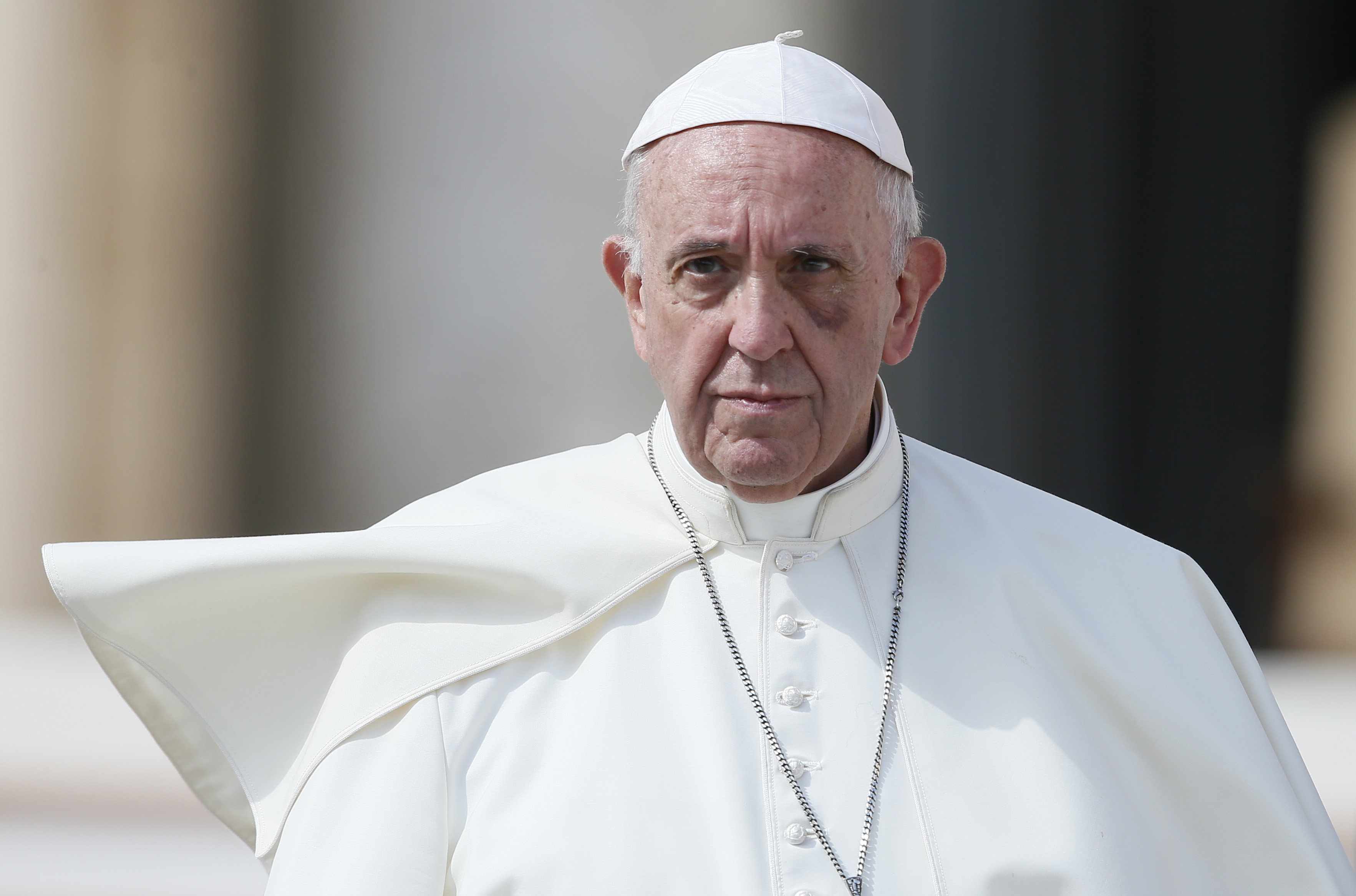 Pope Francis leaves his general audience in St. Peter's Square at the Vatican Sept. 20. (CNS photo/Paul Haring) See POPE-MEXICO-QUAKE Sept. 20, 2017.