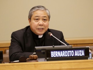 Archbishop Bernardito Auza, the Vatican's permanent observer to the United Nations, speaks during a conference at the United Nations July 13 on issues related to the trafficking of children and youth. The Vatican's U.N. mission sponsored the event. The World Day Against Trafficking in Persons is observed annually July 30. (CNS photo/Gregory A. Shemitz) See story to come.