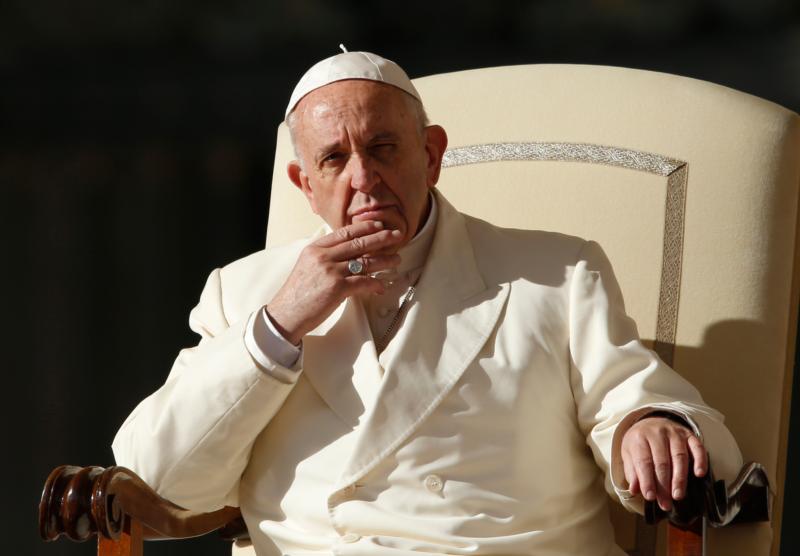 Pope Francis looks on during his general audience in St. Peter's Square at the Vatican Nov. 8. (CNS photo/Paul Haring) See POPE-AUDIENCE-MASS Nov. 8, 2017.