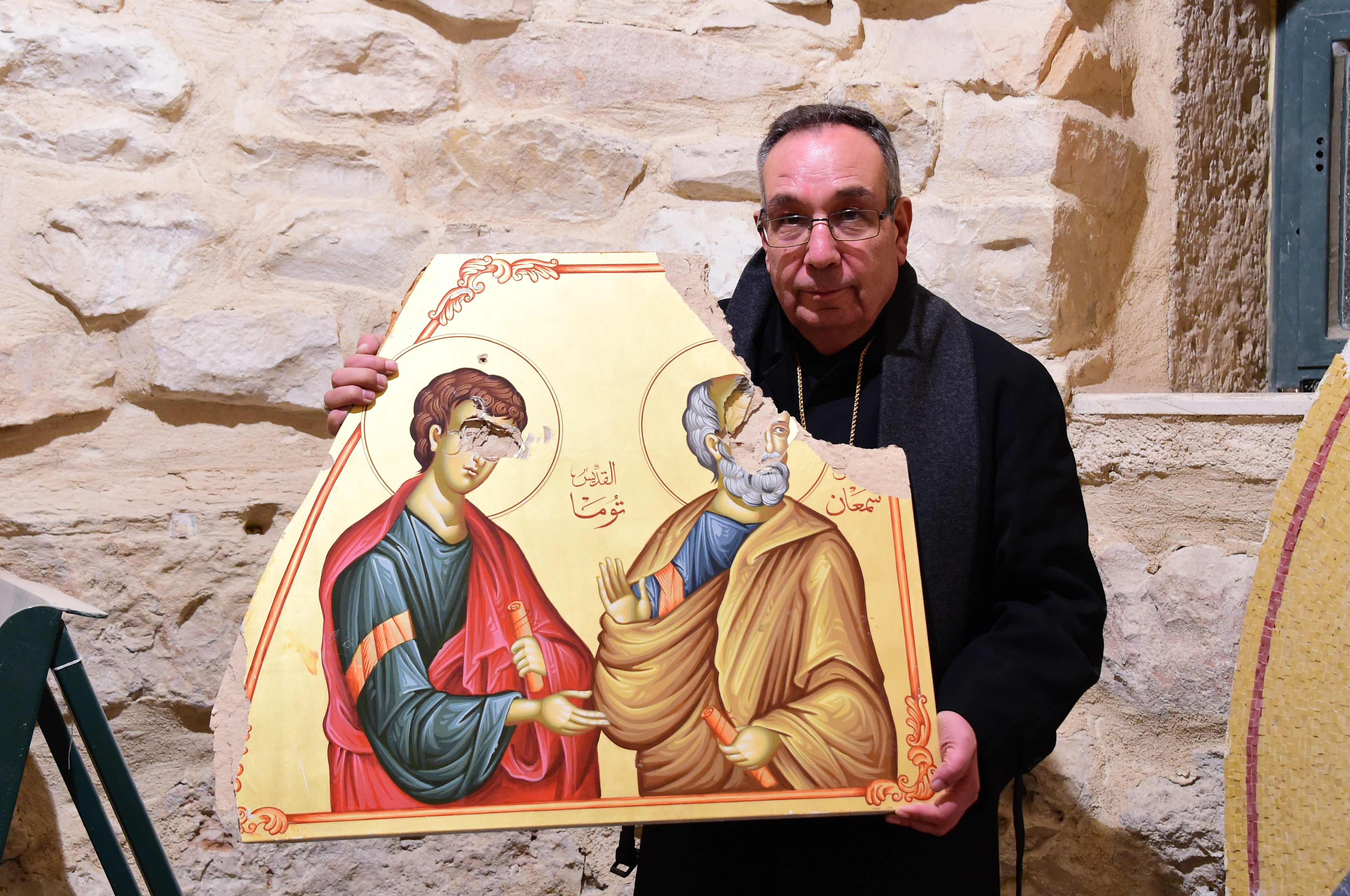 Syria 29 January 2016  Yabroud Our Lady of Peace church with destroyed abnd damaged icons and frescoes SYRIA / HOMS-MLC 15/00049 Replacement Icons / Frescoes of the Church of the Virgin in Yabrud