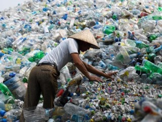 A dump for used plastic bottle in Hanoi, Vietnam