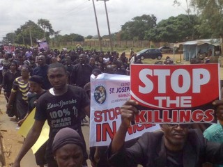 Nigeria, May 22th 2018
Christians demonstrating peaceful against the bloodshed in Nigeria - after the murder of Two Priests and their  Parishioners  During the  celebration  of the  Holy Mass, in Mbalom, Benue State on 24.04.2018