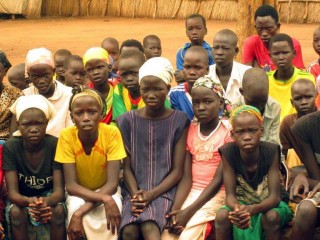 ETHIOPIA / GAMBELLA 14/00037
Construction of two churches at Qule 1 and Qule 2 refugee camp for Catholic South Sudanese refugees -  Itang Special Zone, Gambella Peoples' National Regional State: A group of children at the refugee camp
Only this very small file quality available