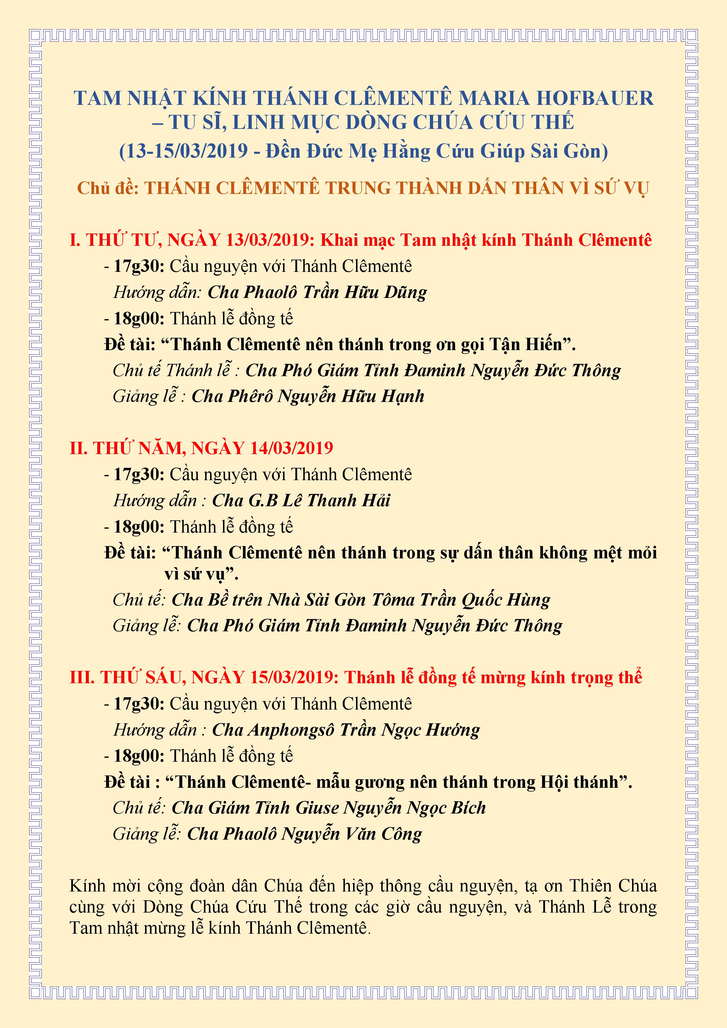 Chuong Trinh Tam Nhạt St Clemente