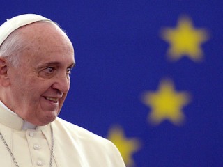 Pope Francis arrives to deliver a speech at the European Parliament, Tuesday Nov. 25, 2014 in Strasbourg, eastern France. The pontiff's whirlwind, four-hour visit to the European Parliament and the Council of Europe, Europe's main human rights body, in Strasbourg is shaping up as more of a secular stop than a liturgical layover.(AP Photo/Patrick Hertzog, Pool)