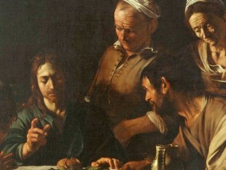 Bữa ăn tối tại Emmaus, bởi Caravaggio. Giống như các môn đệ tại Emmaus, Giáo hoàng Francis nói, người dân Argentina có thể kêu gọi Chúa Giêsu "ở lại với chúng tôi!"