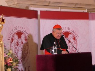 Đức Hồng Y Raymond Burke phát biểu tại Diễn đàn Cuộc sống Rome vào ngày 19 tháng 5 năm 2017.