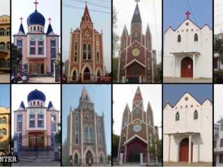 Hình ảnh các nhà thờ ở tỉnh An Huy của Trung Quốc trước và sau khi thánh giá của họ bị xóa. Các báo cáo nói rằng hàng trăm nhà thờ đã bị xóa bỏ trong ba tháng qua. (Ảnh: bitterwinter.org)