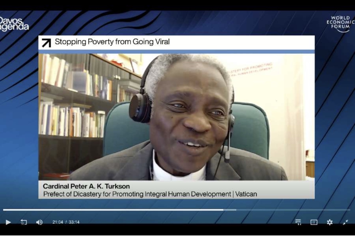 Ảnh chụp màn hình Hồng y Peter Turkson phát biểu tại hội nghị thượng đỉnh ảo do Diễn đàn Kinh tế Thế giới tổ chức vào ngày 28 tháng 1 năm 2021 ( Ảnh chụp màn hình / Diễn đàn Kinh tế Thế giới)