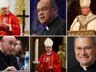 Chủ tịch của sáu ủy ban của Hội đồng Giám mục Công giáo Hoa Kỳ, những người đã viết thư cho tất cả các thành viên của Quốc hội vào ngày 3 tháng 2 năm 2021, thúc giục thông qua gói cứu trợ COVID-19 bổ sung. Hình từ trên cùng bên trái là Đức Tổng Giám mục Paul S. Coakley của Thành phố Oklahoma, Ủy ban Công lý trong nước và Phát triển Con người; Giám mục Shelton J. Fabre của Houma-Thibodaux, La., Ủy ban Ad Hoc Chống Phân biệt chủng tộc; Đức Tổng Giám mục Joseph F. Naumann của Thành phố Kansas, Kan., Ủy ban về các hoạt động vì sự sống; Giám mục phụ tá Mario E. Dorsonville của Washington, Ủy ban Di cư; Đức Giám mục Michael C. Barber Địa phận Oakland, California, Ủy ban Giáo dục Công giáo; Đức Giám mục David J. Malloy Địa phận Rockford, Illinois, Ủy ban Công lý và Hòa bình Quốc tế