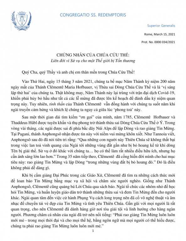 210313 - Thư Cha BTTQ - Bế mạc Năm Thánh Clêmentê-1