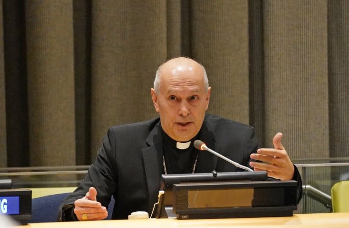 Đức Tổng Giám mục Gabriele Caccia, quan sát viên thường trực của Vatican tại Liên Hợp Quốc, phát biểu tại Liên Hợp Quốc ở Thành phố New York ngày 27 tháng 1 năm 2020. (Nguồn: Gregory A. Shemitz / CNS)