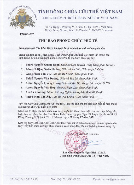 210625 - THƯ RAO PHONG CHỨC PHÓ TẾ 2021