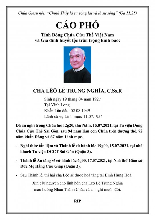 Cáo phó Cha Nghĩa