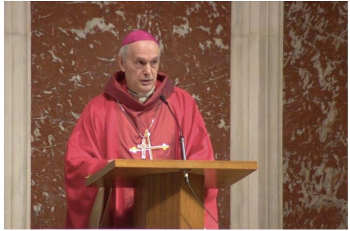 Đức Tổng Giám mục Gabriele Caccia, Quan sát viên Thường trực của Tòa thánh tại Liên Hợp Quốc, chủ sự bài giảng cho Thánh lễ Đỏ hàng năm lần thứ 69 tại Nhà thờ Thánh Matthew ở Washington, D.C. vào ngày 3 tháng 10. / Tổng giáo phận Washington / YouTube)