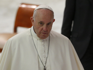 Hình ảnh Đức Thánh Cha Phanxicô trong buổi tiếp kiến chung của ngài tại hội trường Paul VI tại Vatican ngày 6 tháng 10 năm 2021. (Ảnh CNS / Paul Haring)