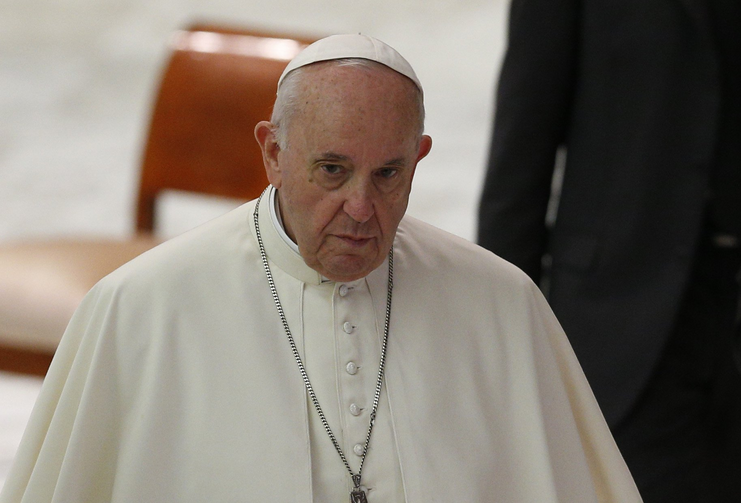 Hình ảnh Đức Thánh Cha Phanxicô trong buổi tiếp kiến chung của ngài tại hội trường Paul VI tại Vatican ngày 6 tháng 10 năm 2021. (Ảnh CNS / Paul Haring)