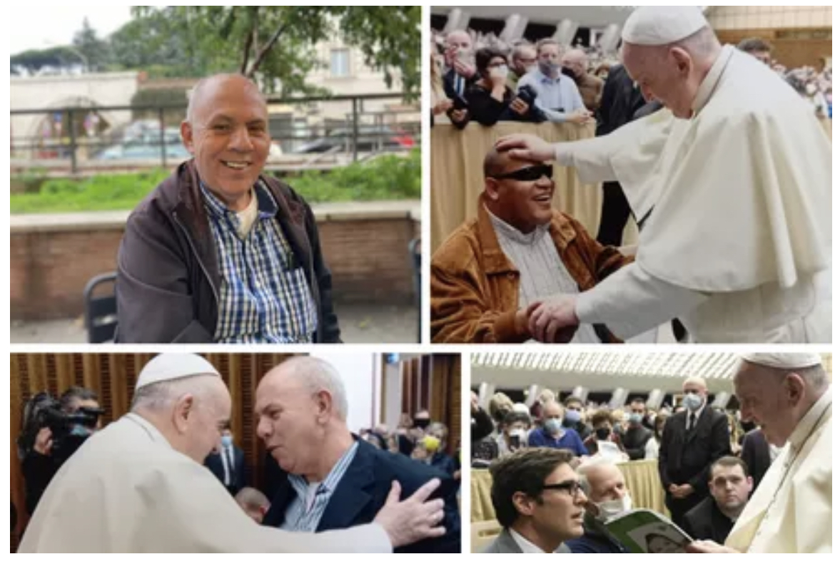 (Theo chiều kim đồng hồ từ Trái sang) Antonio Carlos Tavares de Mello, ĐTC Phanxicô ban phước lành cho Felipe, Gustavo Brinholi và ĐGH Phanxicô, và ĐTC Phanxicô chào Antonio. (ảnh: Ảnh lịch sự / Edward Pentin / Gustavo Brinholi)