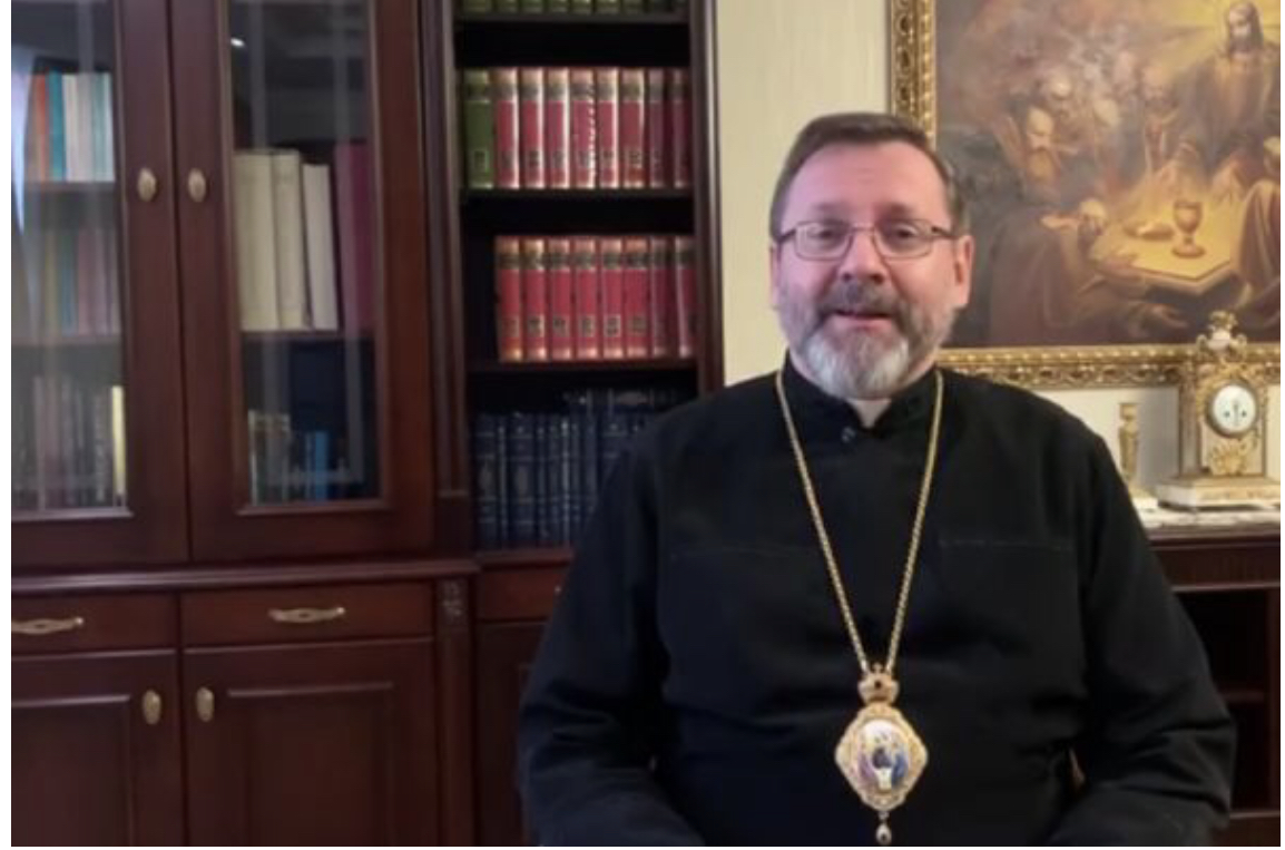 Đức Tổng Giám mục Sviatoslav Shevchuk ghi lại một thông điệp video vào ngày 22 tháng 3 năm 2022 (Ảnh: news.ugcc.ua)