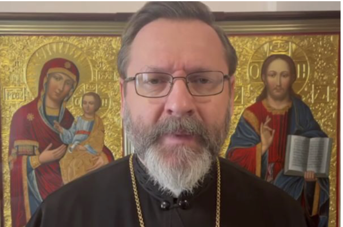 Đức Tổng Giám mục Sviatoslav Shevchuk ghi lại một thông điệp video tại Kyiv, Ukraine, vào ngày 9 tháng 3 năm 2022 (Ảnh: news.ugcc.ua)