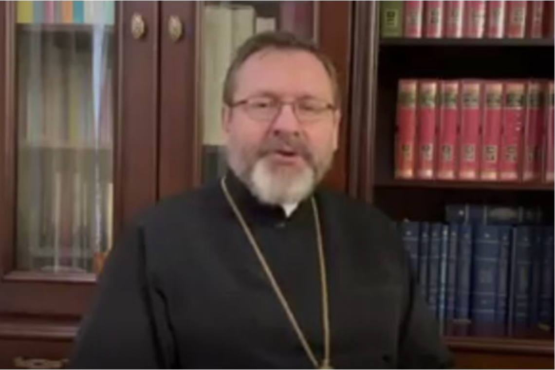 Đức Tổng Giám mục Sviatoslav Shevchuk ghi lại một thông điệp video vào ngày 3 tháng 4 năm 2022 (Ảnh: news.ugcc.ua)