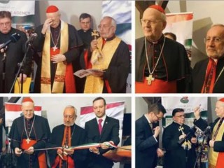 Đức Thượng phụ Công giáo nghi lễ Armenia Raphaël Bedros XXI Minassian và Đức Hồng y Peter Erdő, Tổng Giám mục Hungary, làm phép trung tâm Giáo xứ mới của Armenia ở Budapest (Ảnh: Solène Tadié/ NCR)