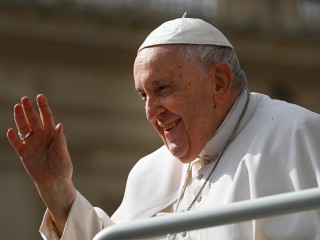Pope Francis waves as he leaves at the end of the weekly general audience on March 8, 2023 at St. Peter's square in The Vatican. (Photo by Vincenzo PINTO / AFP) (Photo by VINCENZO PINTO/AFP via Getty Images)