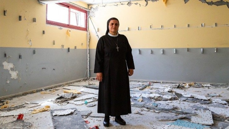 Nữ tu Nabila Saleh thuộc Giáo xứ Thánh Gia ở Gaza (Ảnh: Vatican News)