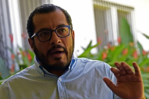 Nhà hoạt động chính trị và học thuật người Nicaragua Felix Maradiaga phát biểu trong cuộc phỏng vấn với AFP ở Managua vào ngày 11 tháng 2 năm 2021 (Ảnh: STR/AFP qua Getty Images)