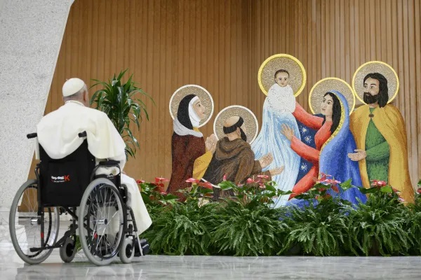 Đức Thánh Cha Phanxicô suy tư về Hnag đá Chúa Giáng Sinh tại Sảnh đường Phaolô VI tại Vatican trong buổi tiếp kiến chung hôm thứ Tư, ngày 20 tháng 12 năm 2023 (Ảnh: Vatican)