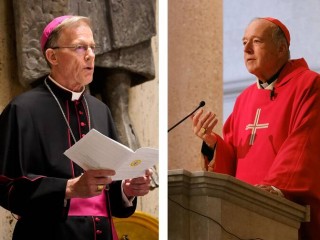 Đức Tổng Giám mục John C. Wester Địa phận Santa Fe, N.M., và Đức Hồng Y Robert W. McElroy Địa phận San Diego được chụp trong một bức ảnh kết hợp. Hai vị Giám chức đã đưa ra một tuyên bố vào ngày 17 tháng 1 năm 2024 lên án Hamas và đồng thời kêu gọi ngừng “ngay lập tức và toàn bộ” hành động quân sự ở Dải Gaza (Ảnh: OSV News/Gregory A. Shemitz và David Maung)