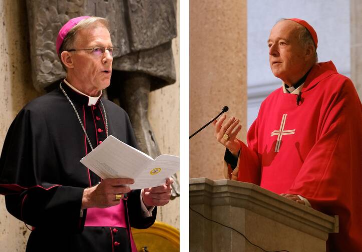 Đức Tổng Giám mục John C. Wester Địa phận Santa Fe, N.M., và Đức Hồng Y Robert W. McElroy Địa phận San Diego được chụp trong một bức ảnh kết hợp. Hai vị Giám chức đã đưa ra một tuyên bố vào ngày 17 tháng 1 năm 2024 lên án Hamas và đồng thời kêu gọi ngừng “ngay lập tức và toàn bộ” hành động quân sự ở Dải Gaza (Ảnh: OSV News/Gregory A. Shemitz và David Maung)