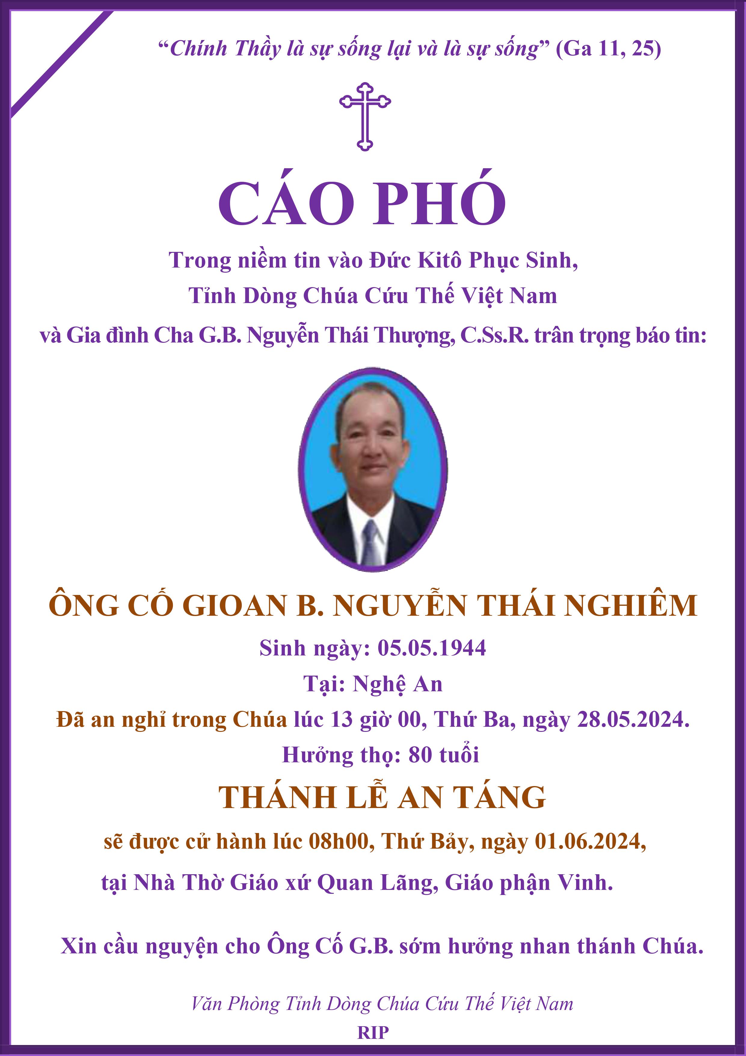 VPT03124 - CÁO PHÓ ÔNG CỐ CHA NGUYỄN THÁI THƯỢNG