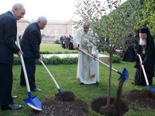 Lời cầu nguyện hòa bình với Đức Thánh Cha Phanxicô, Đức Thượng phụ Đại kết, và các nhà lãnh đạo Israel và Palestine tại Vườn Vatican vào ngày 8 tháng 6 năm 2014 (Ảnh: Vatican News)