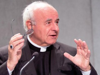 Đức Tổng Giám mục Vincenzo Paglia, Chủ tịch Hàn lâm viện Giáo hoàng về Sự sống, phát biểu tại cuộc họp báo tại Văn phòng Báo chí Tòa Thánh vào ngày 2 tháng 10 năm 2017 (Ảnh: CNA)