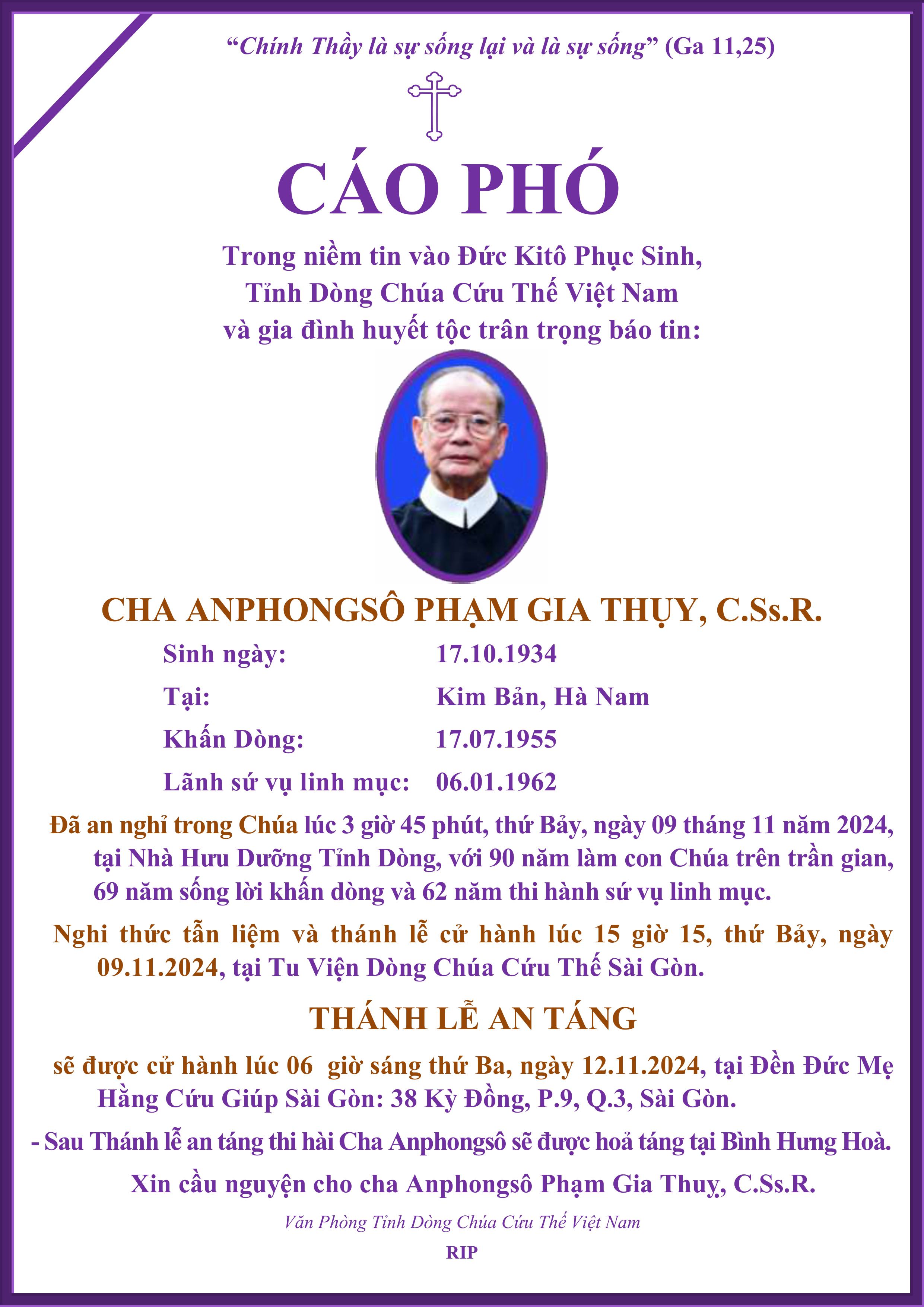 1. CÁO PHÓ CHA PHẠM GIA THUỴ