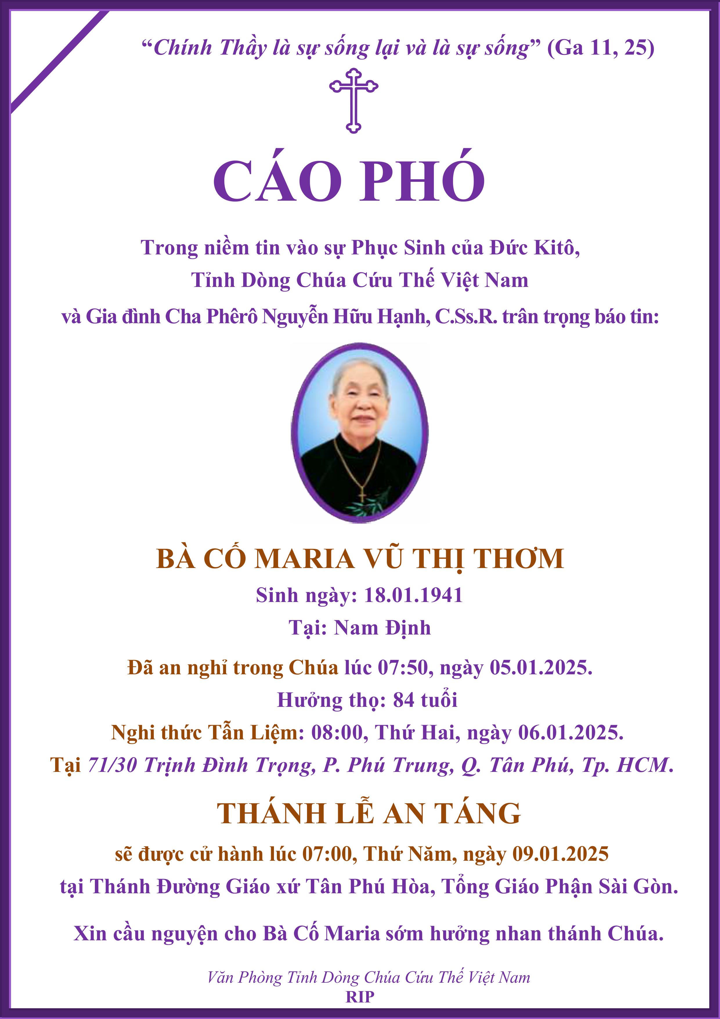 VPT03725 - CÁO PHÓ BÀ CỐ CHA NGUYỄN HỮU HẠNH