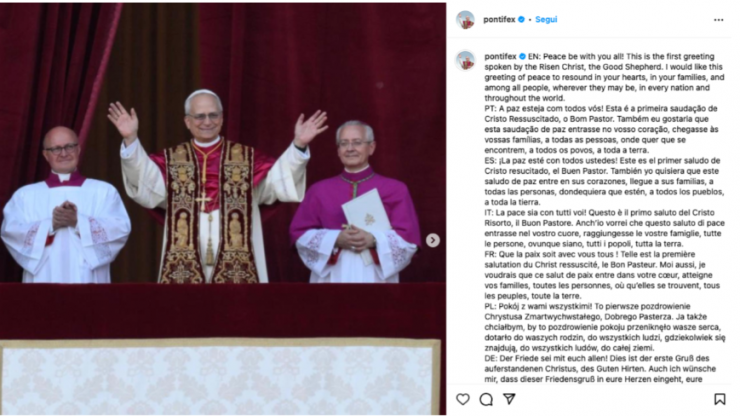 Ảnh chụp màn hình bài đăng đầu tiên của Đức Thánh Cha Lêô XIV trên Instagram
