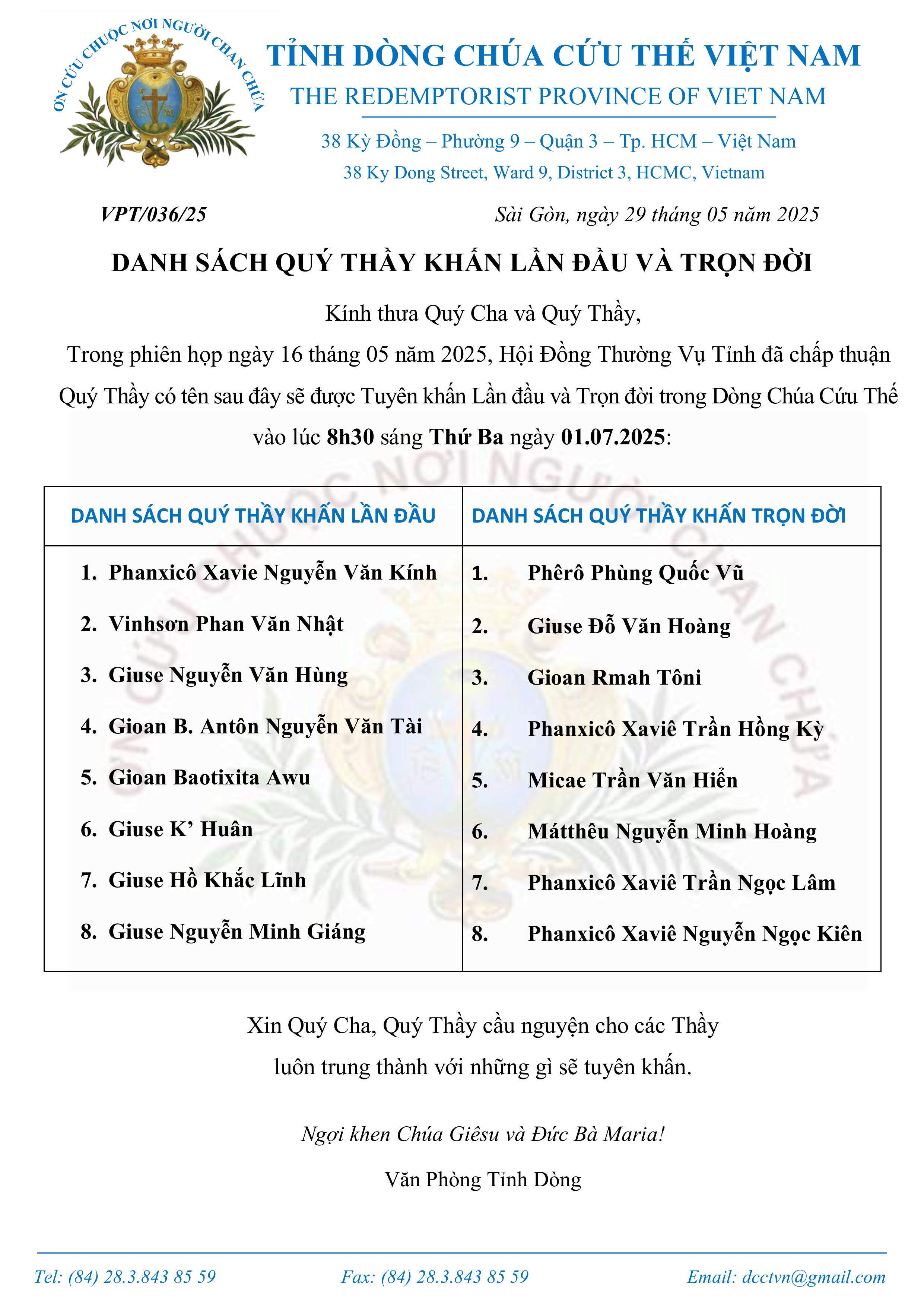 VPT03625-DANH SÁCH KHẤN LẦN ĐẦU và TRỌN ĐỜI 2025