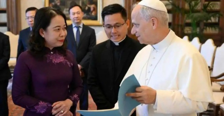 Đức Thánh Cha Lêô XIV tiếp kiến bà  Võ Thị Ánh Xuân, Phó chủ tịch nước Cộng hòa xã hội chủ nghĩa Việt Nam, tại Vatican ngày 30 tháng 6 (Ảnh: Truyền thôngVatican)