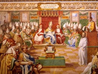 Công đồng Nicaea năm 325 được mô tả trong bức bích họa ở Salone Sistino tại Vatican | Ảnh: Giovanni Guerra (1544-1618), Cesare Nebbia (1534-1614) e aiuti, Public domain, via Wikimedia Commons
