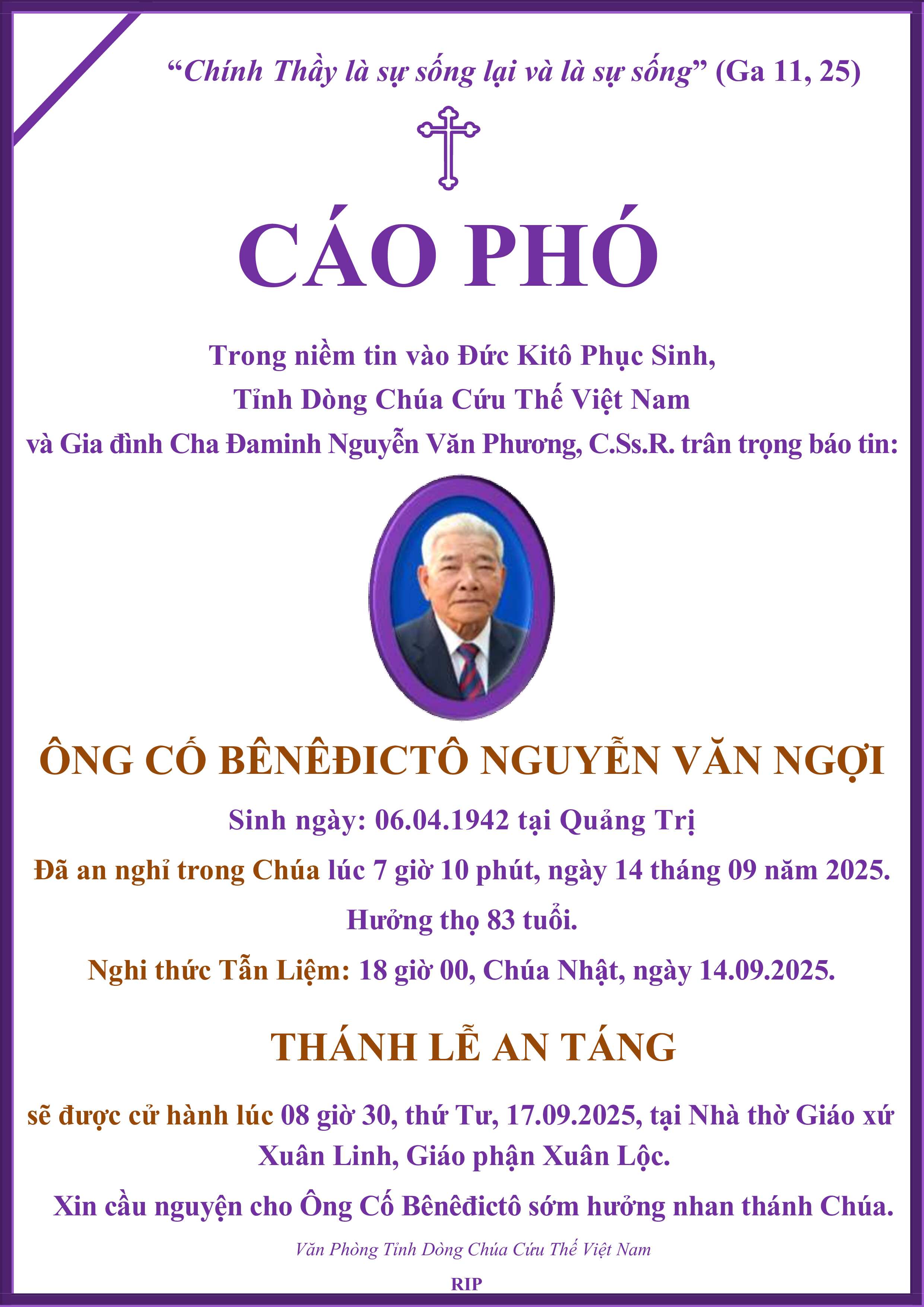 VPT04025 - CÁO PHÓ ÔNG CỐ CHA NGUYỄN VĂN PHƯƠNG_