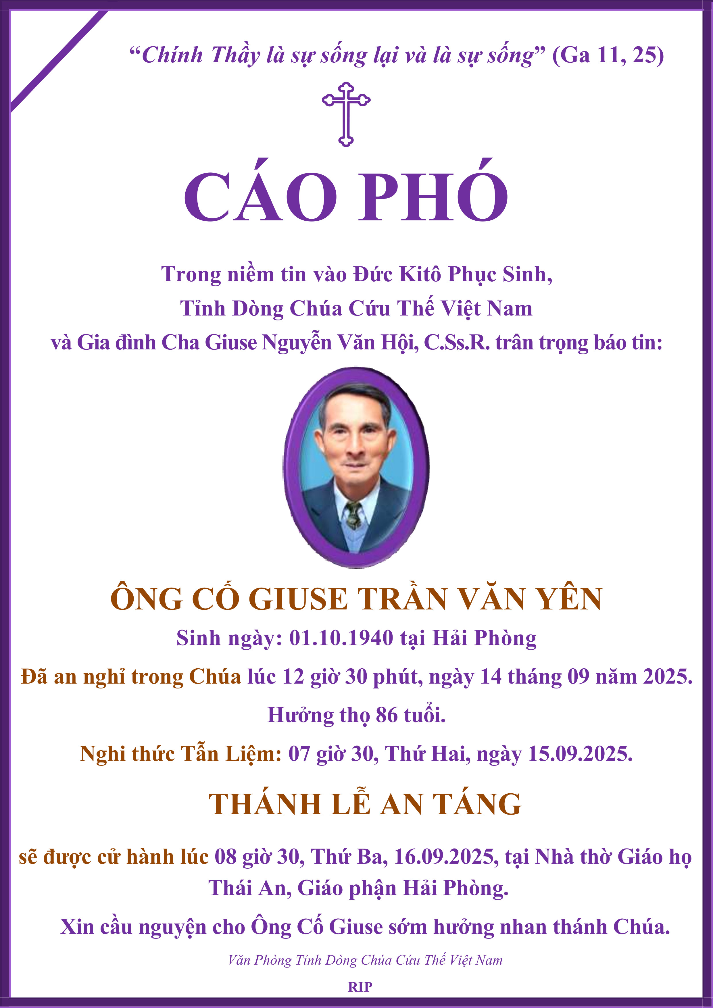VPT04125 - CÁO PHÓ ÔNG CỐ CHA NGUYỄN VĂN HỘI
