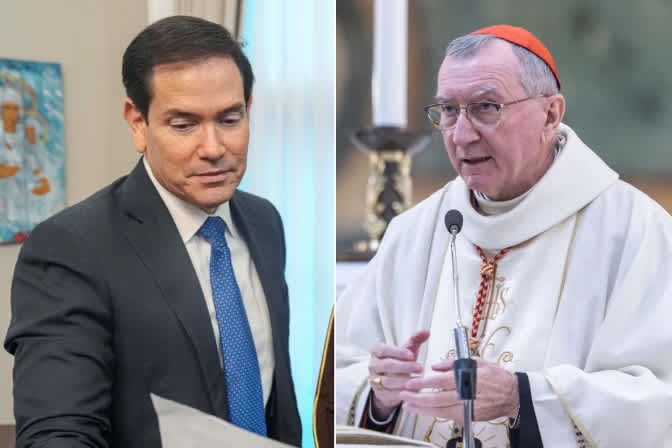 Ngoại trưởng Hoa Kỳ Marco Rubio và Đức Hồng y Quốc Vụ Khanh Tòa Thánh Pietro Parolin (Ảnh: Bộ Ngoại giao Hoa Kỳ, Flickr, Public domain, Daniel Ibanez/ EWTN News)