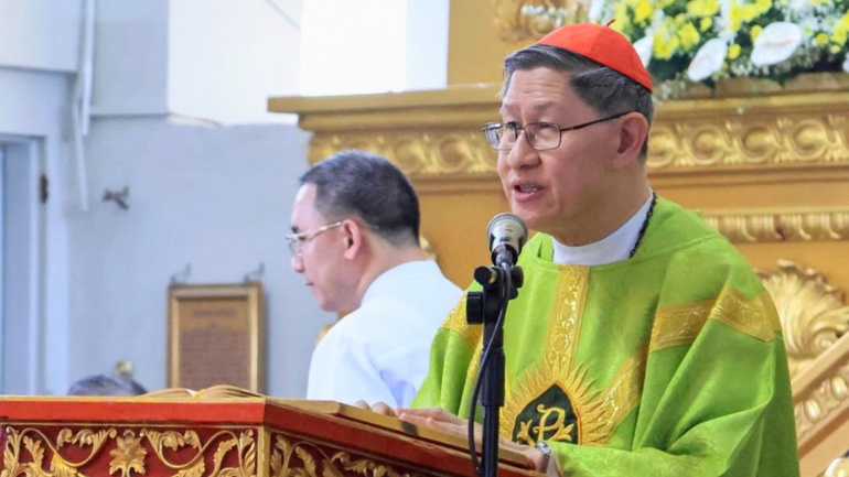 Đức Hồng Y Luis Antonio Tagle chia sẻ trong Thánh lễ tại Giáo xứ Đức Mẹ Lộ Đức ở thành phố Tacloban vào ngày 12 tháng 7 năm 2026 (Ảnh: Facebook: LGU PALO)