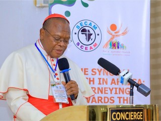Đức Hồng y Fridolin Ambongo Besungu, Chủ tịch SECAM, phát biểu vào ngày 5 tháng 8 tại Addis Ababa (Ảnh: Vatican News)